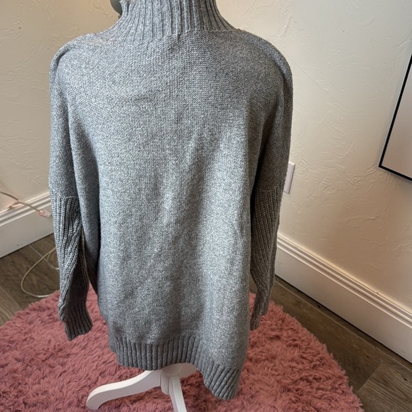 Grey Cable Knit Mock Neck Sweater - Picture 3 of 4